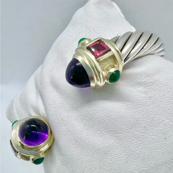 David Yurman 10mm 14K Gold, Sterling Silver Multicolor Renaissance Cuff Bracelet - Picture 13 of 16